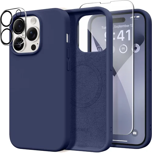 Miniatura 240 de GONEZ Funda de silicona para iPhone 14 Pro Max, compatible con MagSafe, con protector de pantalla + protector de lente de cámara, silicona líquida a