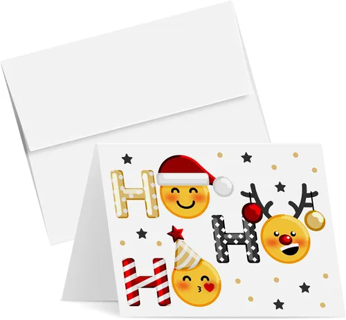 Miniatura 10 de Ho Ho - Tarjetas de felicitación navideñas y sobres, divertidos y lindos emoji, plegables, color negro, para Navidad y Año Nuevo, 4.25 x 5.5
