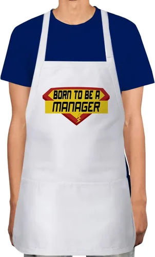 Makoroni - BORN TO BE A MANAGER Career Apron Adjustable Kitchen Chef Apron with 2 Pockets Cooking Baking, DesC57