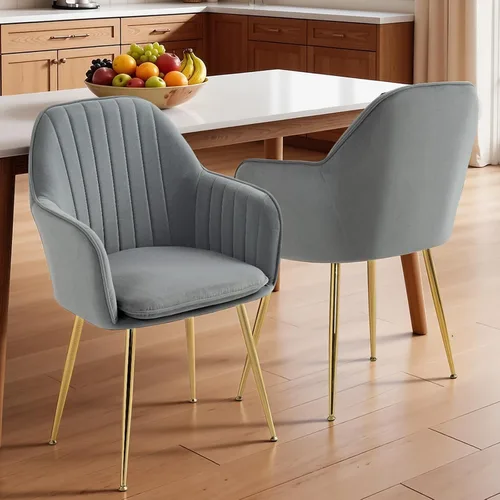 Miniatura 13 de AVAWING Modern Living - Juego de 2 sillas con reposabrazos decorativos para sala de estar, comedor, de terciopelo, tapizado, de mediados de siglo