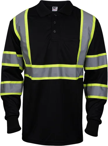 Miniatura 6 de L&M® Hi Vis Camiseta Polo ANSI Clase 3 Reflectante Seguridad Lima Naranja Negro Manga Larga Corta Alta Visibilidad