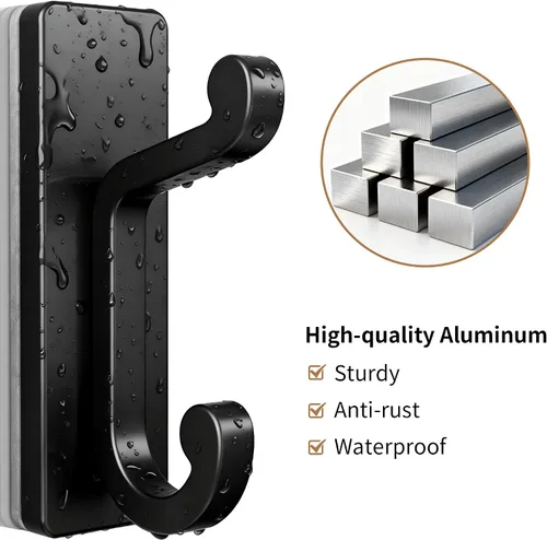 Miniatura 4 de Paquete de 6 ganchos negros autoadhesivos para pared, ganchos adhesivos para ropa, toallas, batas, llaves, bolso, mochila, ganchos resistentes