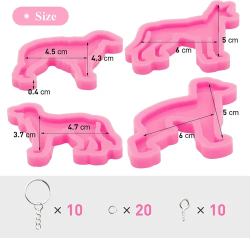 Miniatura 2 de Kit de 44 moldes de resina epoxi – 4 moldes de silicona con diferentes formas de perro con accesorios, moldes de fundición de resina epoxi, moldes