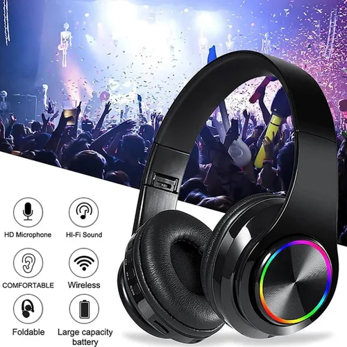 Miniatura 6 de Auriculares Bluetooth sobre la oreja, auriculares inalámbricos con reducción de ruido y micrófono/bajo profundo, auriculares LED plegables y ligeros
