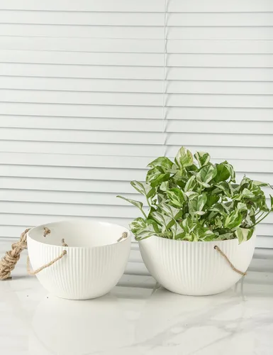 Miniatura 7 de UBEE Macetas colgantes de cerámica para interiores y exteriores, maceta colgante de 7.5 pulgadas + 6.5 pulgadas para plantas, cesta colgante