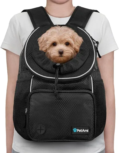 Miniatura 2 de PetAmi Mochila Transportadora Frontal para Perros, Mochila Transportadora Ajustable para Perros Mascotas Gatos en el Pecho, Transportadora Ventilada