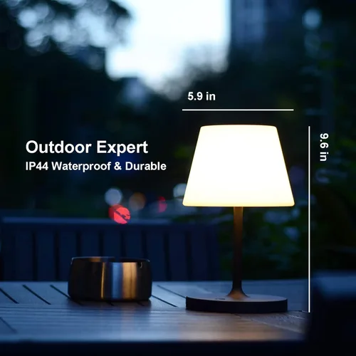 Miniatura 2 de Lámpara de mesa para exteriores, inalámbrica recargable por USB, 4000 mAh, LED de 2700 K, regulable al tacto, portátil, funciona con pilas, IP44