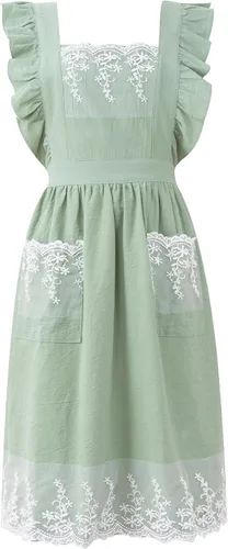 Delantal vintage para mujer con bolsillos, delantales de chef personalizados con nombre para cocina, cocción, hornear, jardinería Encaje Menta