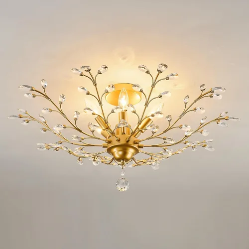 Miniatura 15 de CVKASH Candelabro de Cristal de Rama de 3 Luces Pequeño Montaje al Ras Colgante Vintage Iluminación Colgante Estilo Granja Accesorio de Luz