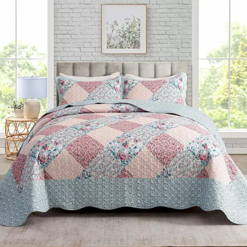 Miniatura 46 de Travan Juego de Edredón de 3 Piezas Tamaño King Colcha Acolchada Ligera Juego de Cubrecama Reversible con Estampado Floral Juego de Ropa de Cama