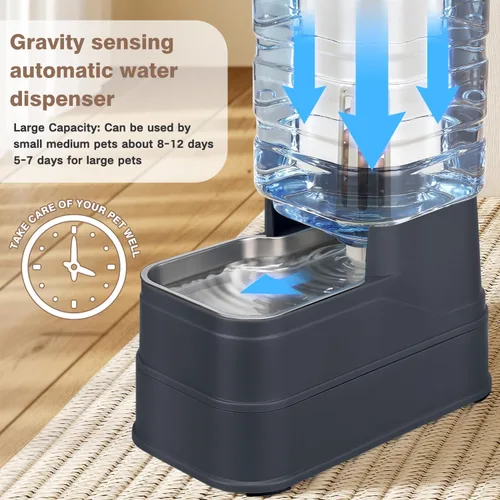 Miniatura 7 de Dispensador automático de agua para perros de 1.1 galones, comedero por gravedad para gatos con cuenco de acero inoxidable, cuencos elevados