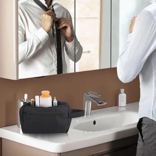 Miniatura 7 de Icramsy Neceser de viaje para mujeres y hombres, bolsa de cosméticos colgante, accesorios de viaje para mujeres y hombres, Negro, Moderno