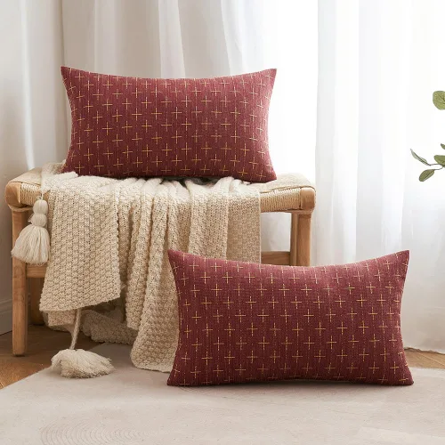 Miniatura 71 de MIULEE - Juego de 2 fundas de almohada decorativas de lino de arpillera navideñas, modernas, estilo campestre, rústicas, tejidas, con textura