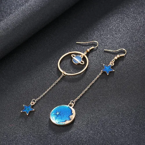 Miniatura 3 de SUNSCSC Aretes largos con forma de estrella con luna esmaltada para mujer y niña