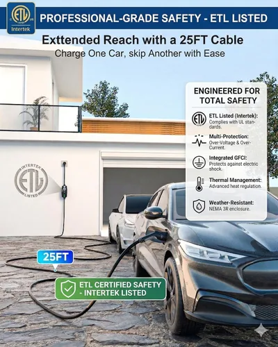 Miniatura 3 de EVDANCE Cargador portátil de nivel 1 y 2, control de aplicación inteligente y habilitado para WiFi/Bluetooth, cable de 25 pies, certificado ETL