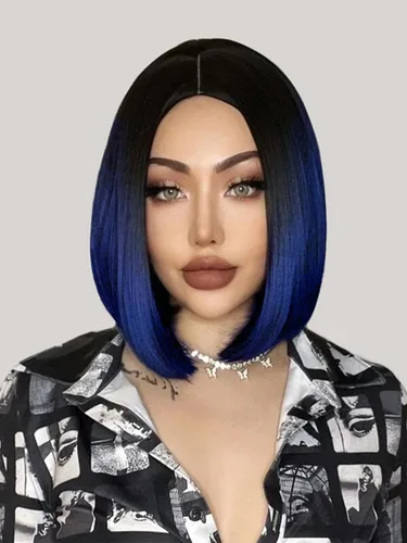 Miniatura 3 de Quick Wig - Pelucas Ombre, verde menta, corto, lacio, peluca bob, parte media sintética, para uso diario, cosplay, fiesta, pelucas completas