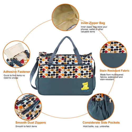 Miniatura 5 de Moclever Juego de 5 Piezas de Bolsa de Pañales Tipo Tote para Artículos Esenciales del Bebé – Bolsas Grandes para Bebé para Mamá, Bolsas de Gris