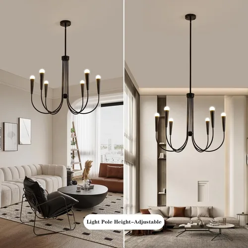 Miniatura 5 de Lámpara de araña de granja, 6 luces industriales, rústicas, para comedor, lámpara colgante ajustable para cocina, isla, sala de estar, vestíbulo
