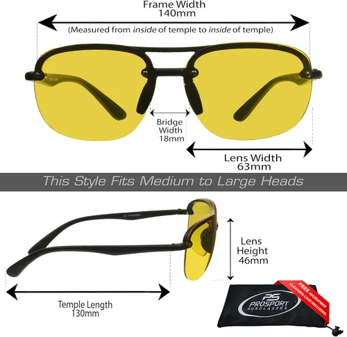 Miniatura 2 de proSPORT Visión nocturna antideslumbrante lente amarilla gafas de sol conducción hombres mujeres aviador metal plástico Marcos Marco negro Panther