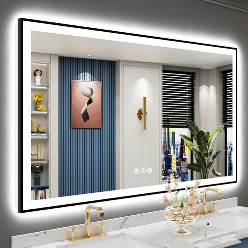 Miniatura 27 de 30x36 Espejo de baño LED con luces, retroiluminado y luz frontal, espejo de tocador iluminado antivaho para pared de baño, 3 colores, regulable