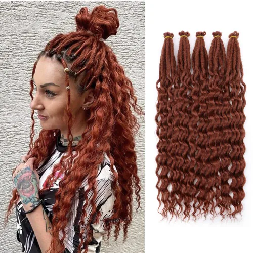 Miniatura 12 de Boho Dreads - Extensiones de rastas sintéticas de doble extremo con trenzas de caja, de 24 pulgadas, 10 hebras delgadas, suaves, color rojo y marrón
