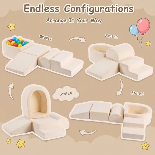 Miniatura 3 de Tiita Juego de bloques de espuma para escalar con pequeña piscina de bolas para bebé, juego de 5 piezas para gatear y escalar - Escalador suave
