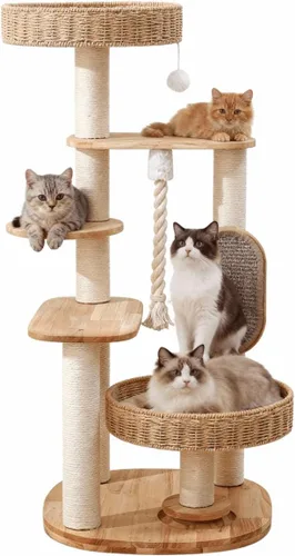 Árbol de madera para gatos grandes, torre alta para gatos con poste rascador para gatos de interior, condominio para gatos de varios niveles con