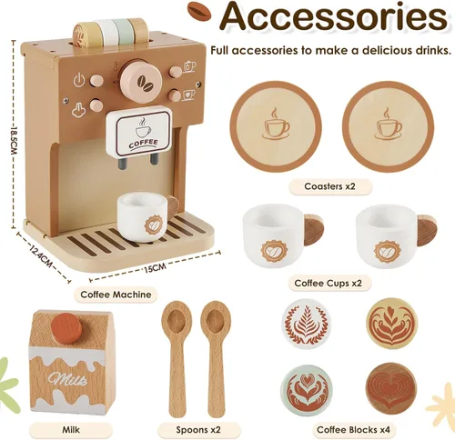 Miniatura 5 de BUYGER Juego de vajilla de cocina con juguete para cafetera, plástico y madera, accesorios de cocina, juguetes educativos de aprendizaje, regalos
