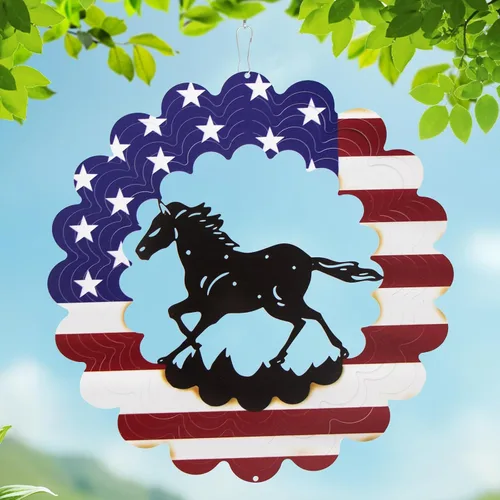 Regalos de caballos para mujeres para Navidad, artículos de caballos con bandera estadounidense para hombres, molinetes de viento de metal para
