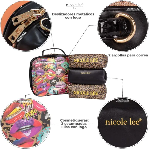 Miniatura 3 de Nicole Lee Juego de bolso cruzado de viaje con 3 bolsas de maquillaje con estampado de moda, organizador de artículos de tocador para mujer
