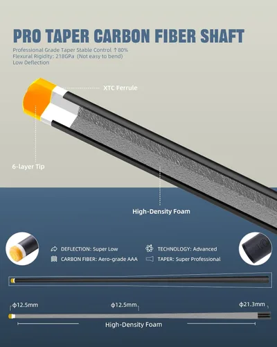 Miniatura 2 de KONLLEN 2.0 Carbon Fiber Pool Cue, Low Deflection Shaft with Pro Taper, Ebony Inlay Design, 12.5mm / 11.8mm Tip, Adjustable Weight System 001