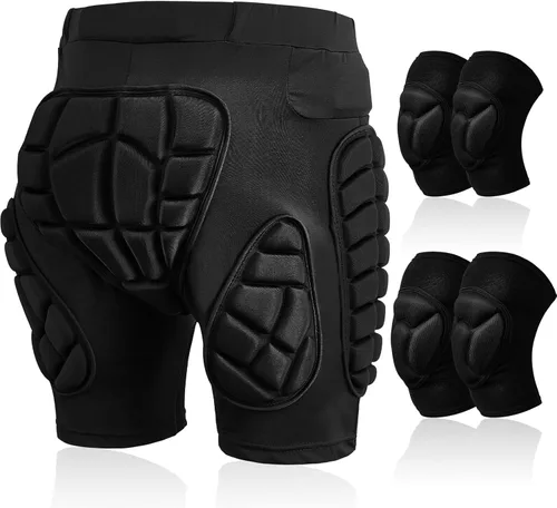 Miniatura 8 de Lewtemi Juego de 3 protectores 3D acolchados para la cadera, pantalones cortos de EVA, rodilleras, coderas, protección de invierno, almohadillas