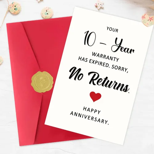 Miniatura 4 de Tarjeta Divertida de 10º Aniversario, Tarjeta de Regalo de 10º Aniversario de Bodas para Él Ella Esposo Esposa Parejas, Tarjetas de Aniversario
