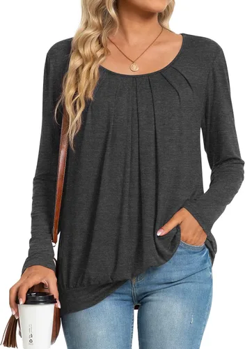 Miniatura 3 de Anymeet 2023 Women's Spring Fall Tunic Tops for Leggings Long Sleeve Casual Tshirt Pleated Loose Blouses