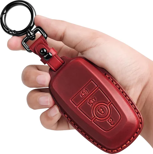 Miniatura 14 de Tukellen Funda de cuero para llavero de Ford con llavero compatible con Ford Explorer Mustang Fusion Escape F150 F250 F350 F450 F550 Edge-Negro