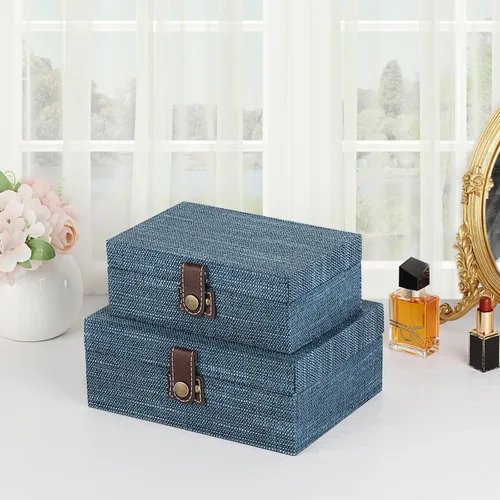 Miniatura 3 de Hipiwe Caja del cofre del tesoro, caja de joyería decorativa de madera con cierre, caja de recuerdos, caja rectangular organizadora de joyas, caja