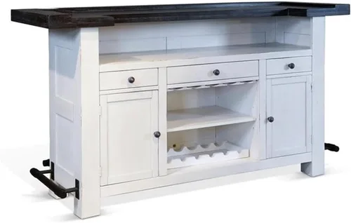 Miniatura 10 de Pemberly Row - Unidad de barra de madera estilo granja de 78" con pasamanos, estantes ajustables, estante para vinos removible, almacenamiento