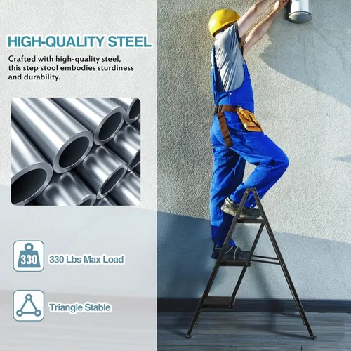 Miniatura 3 de BOCOM Escalera de 3 escalones, taburete plegable ligero y portátil de metal de hierro resistente con pedal ancho antideslizante, capacidad de carga