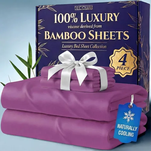 Miniatura 18 de DECOLURE 100% Viscosa derivada de bambú, juego de sábanas tamaño King de 4 piezas, lujosas sábanas naturalmente frescas, juego de cama ultra suave