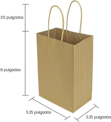 Miniatura 2 de bagmad Paquete de 100 bolsas de papel pequeñas de color marrón de 5.25 x 3.25 x 8 pulgadas con asas, bolsas de papel de regalo, regalos de fiesta