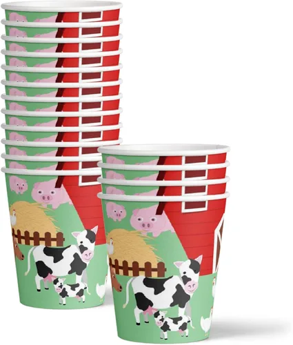 Miniatura 3 de Set de artículos para fiesta de cumpleaños de animales de granja y granero, platos, servilletas, vasos y utensilios para 16 invitados Animales