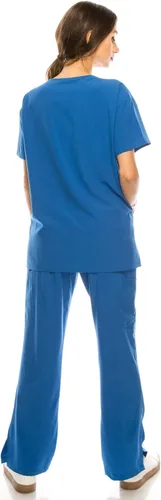 Miniatura 5 de Conjunto médico de 7 bolsillos con cuello en V para mujer, elástico en 4 direcciones, cómodo, peso ligero