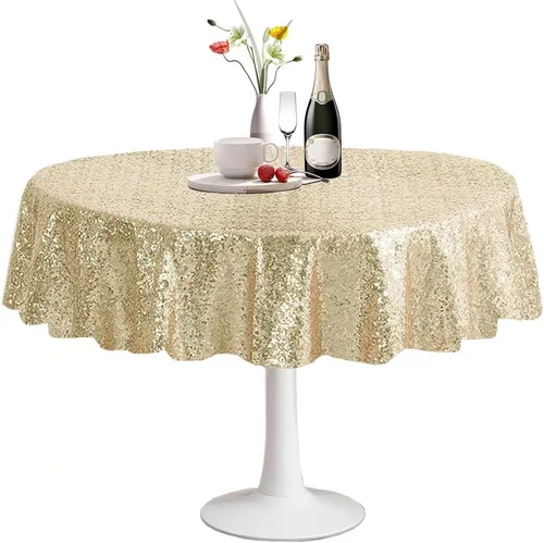 Miniatura 90 de Manteles redondos de lentejuelas negros para fiestas, de 121,9 cm, mantel redondo de purpurina ajustado, pequeño, lindo y dulce, para boda