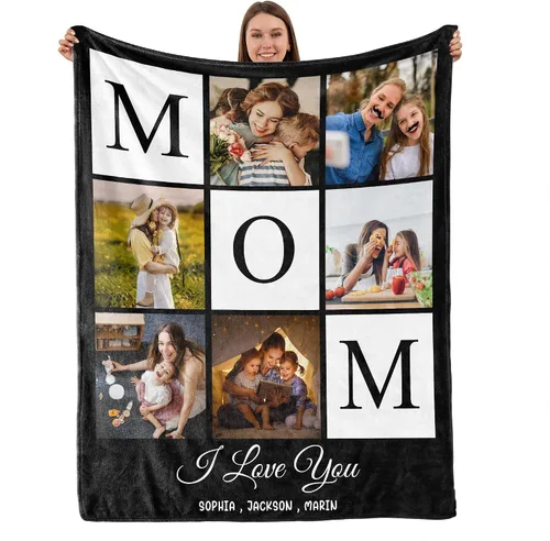 Miniatura 19 de TURMTF Manta personalizada con foto para mamá de hija e hijo, regalos de boda personalizados para ella, él, pareja, esposa, marido, novia, novio