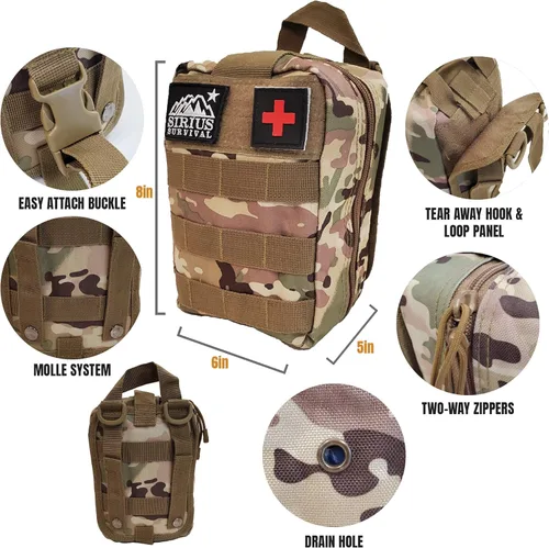 Miniatura 3 de Kit de supervivencia y primeros auxilios Molle de 250 piezas, equipo de emergencia al aire libre y bolsa de trauma para camping, senderismo, caza