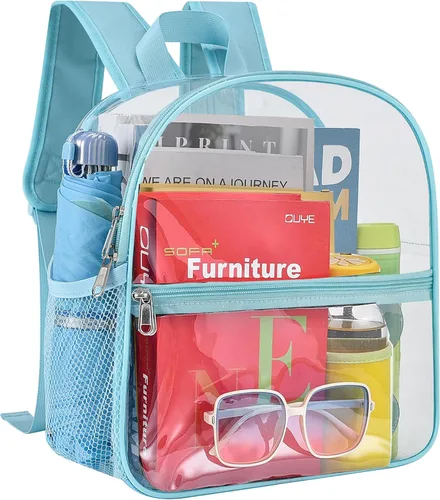 Miniatura 4 de Busiuw Mochila Transparente para Eventos de Estadio 12x12x6 Mini Pequeñas Mochilas Deportivas para Fanáticos, Aguamarina
