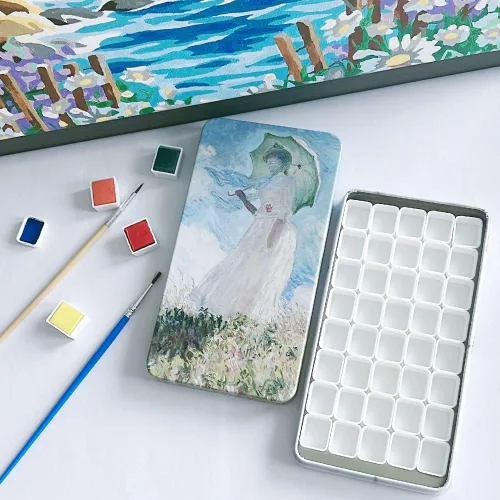 Miniatura 6 de FCLUB 100 medias sartenes vacías para acuarela, de plástico blanco de 0.06 onzas líquidas, esquinas redondeadas para paleta de pintura