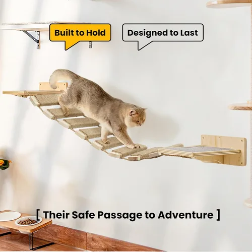 Miniatura 3 de Escalera y puente para gatos de 20 pulgadas, árbol para gatos al aire libre con cuerda de yute, marco de escalada de varios niveles y rascador