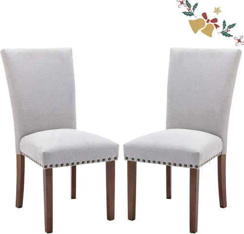 Miniatura 30 de Juego de 2 sillas de comedor Parsons, sillas tapizadas con cabeza de clavo para comedor y cocina con cojines gruesos y patas de madera, verde