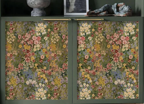 Miniatura 4 de Papel tapiz floral para despegar y pegar, papel de pared bohemio, extraíble, impermeable, patrón de pétalos verdes, papel de contacto